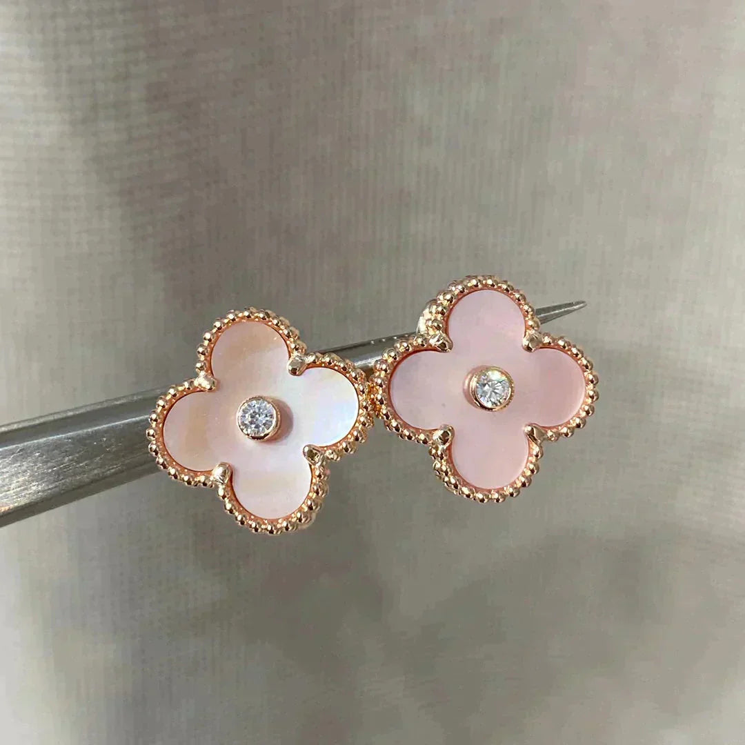 [Luxe Jewels]CLOVER MEDIUM 1 MOTIFS  PINK MOP DIAMOND EARRINGS