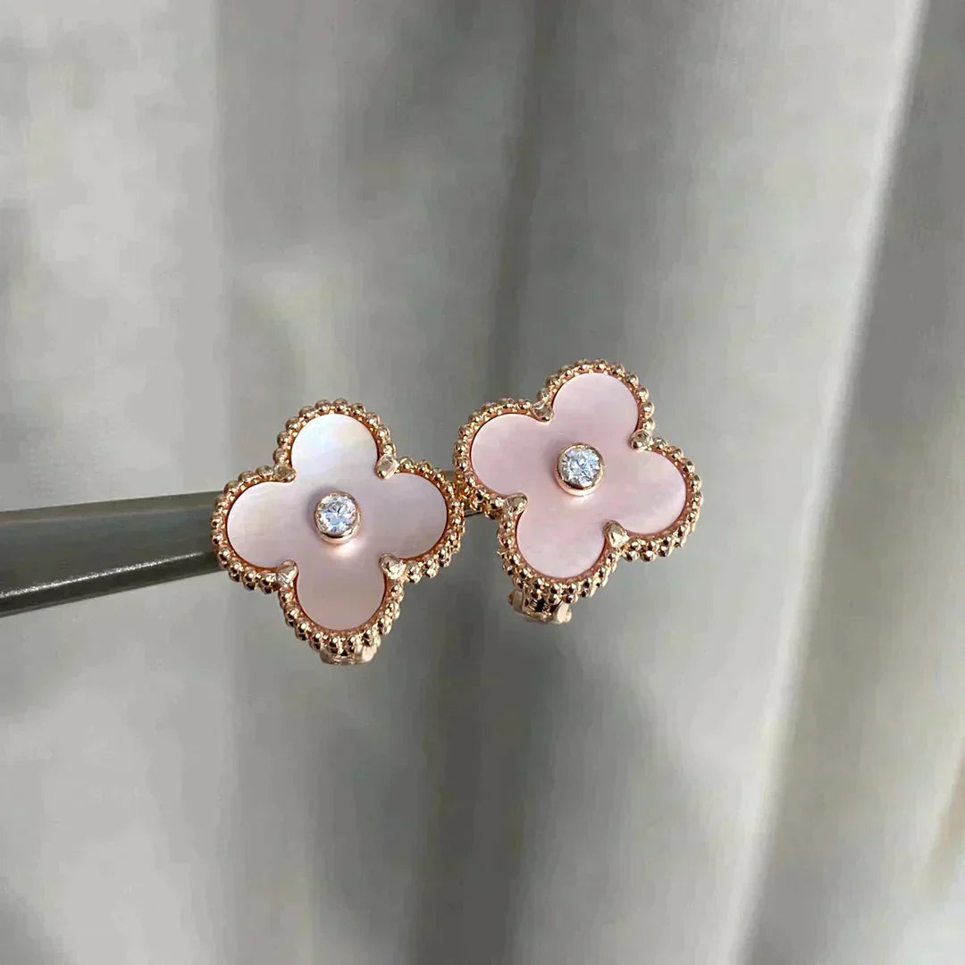 [Luxe Jewels]CLOVER MEDIUM 1 MOTIFS  PINK MOP DIAMOND EARRINGS