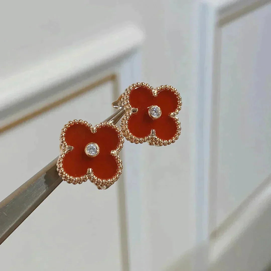 [Luxe Jewels]CLOVER MEDIUM 1 MOTIFS CARNELIAN  DIAMOND earrings