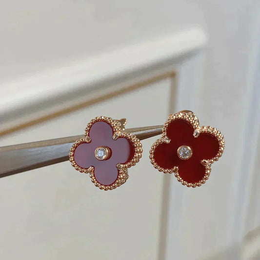 [Luxe Jewels]CLOVER MEDIUM 1 MOTIFS CARNELIAN  DIAMOND earrings