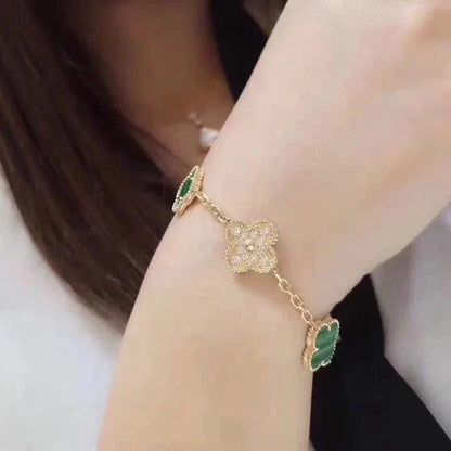 [Luxe Jewels]CLOVER  5 MOTIF MALACHITE DIAMOND BRACELET