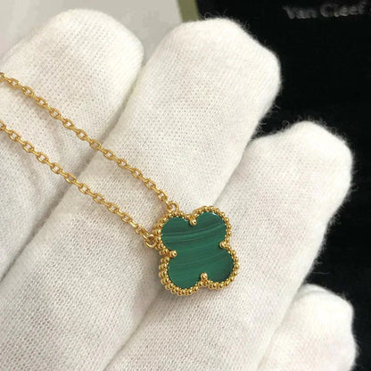 [Luxe Jewels]CLOVER 15MM MALACHITE SINGLE FLOWER  NECKLACE