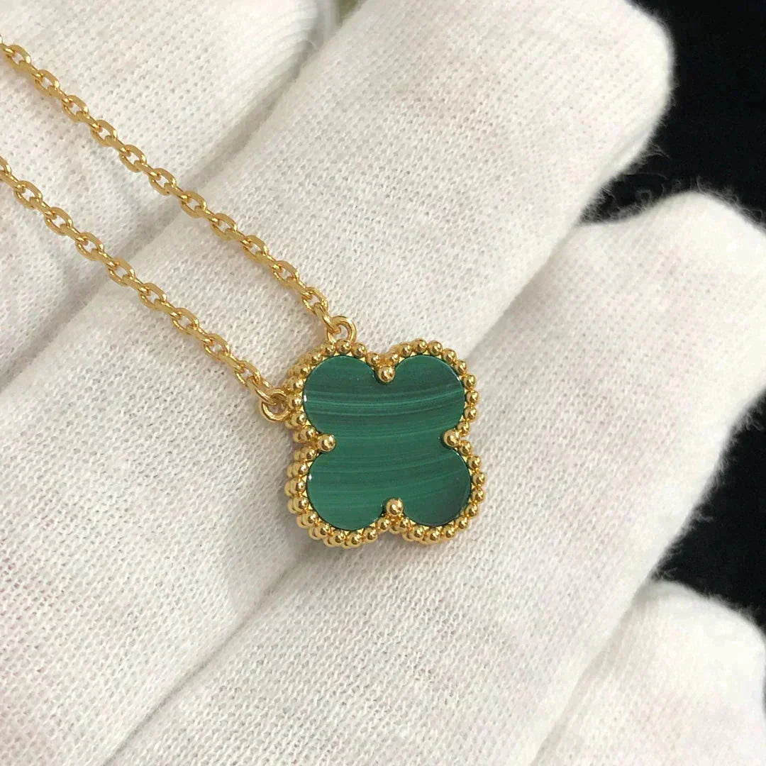 [Luxe Jewels]CLOVER 15MM MALACHITE SINGLE FLOWER  NECKLACE