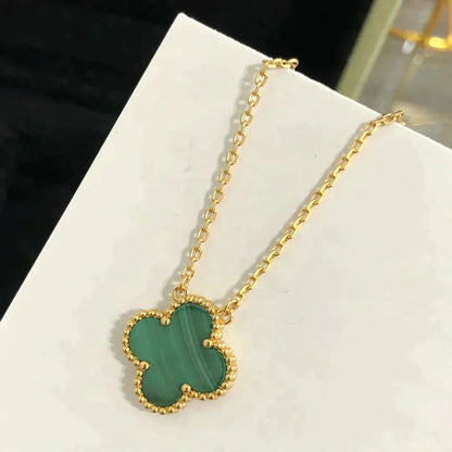 [Luxe Jewels]CLOVER 15MM MALACHITE SINGLE FLOWER  NECKLACE