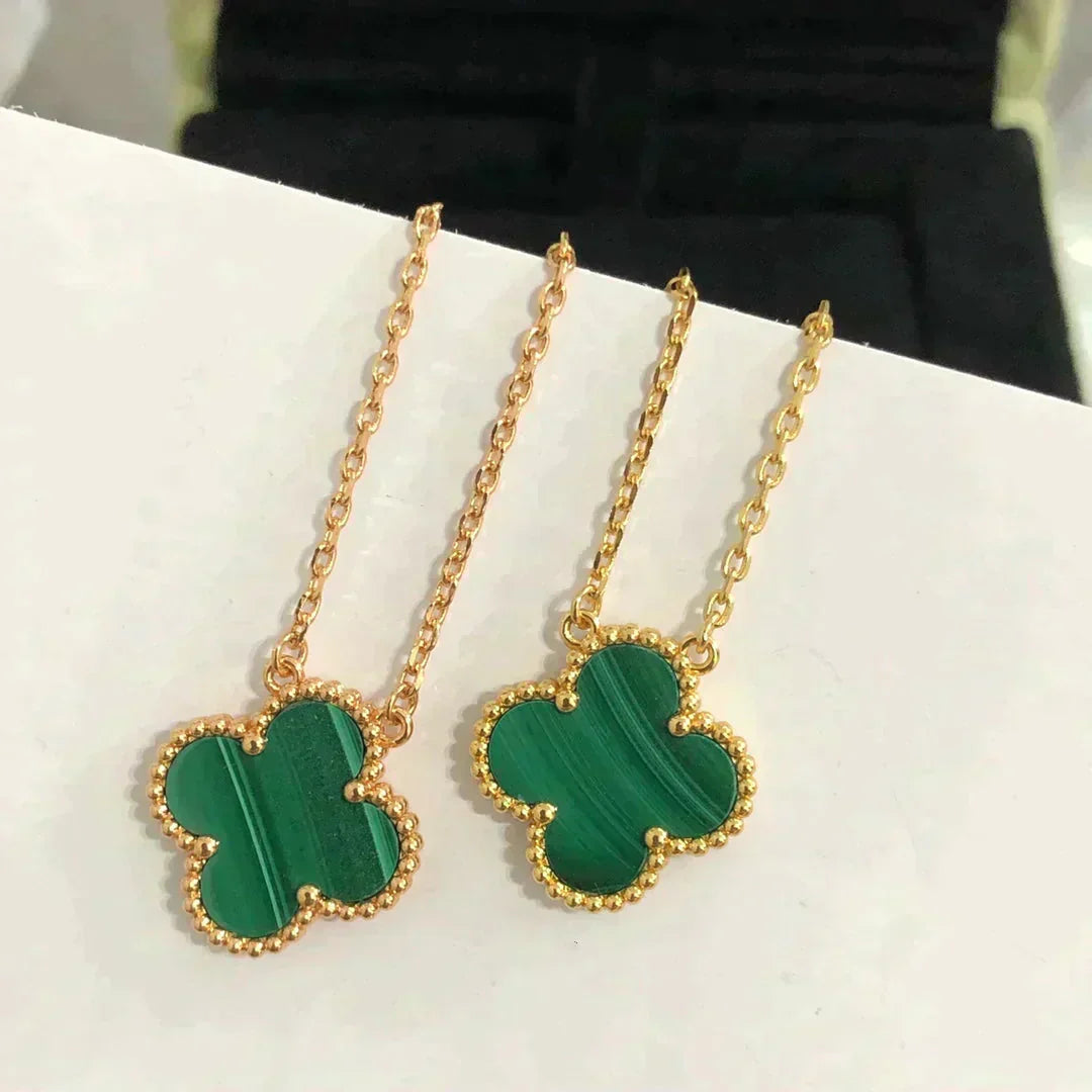 [Luxe Jewels]CLOVER 15MM MALACHITE SINGLE FLOWER  NECKLACE