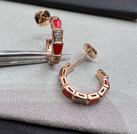 [Luxe Jewels]SERPENTI CARNELIAN PINK GOLD EARRINGS