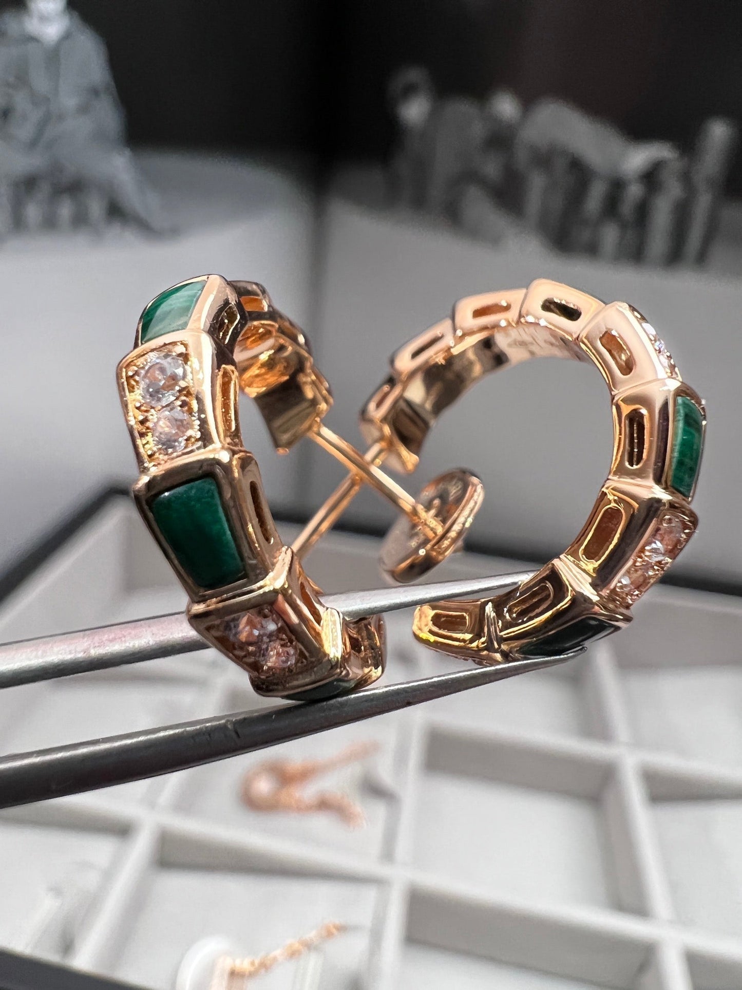 [Luxe Jewels]SERPENTI MALACHITE PINK GOLD EARRINGS