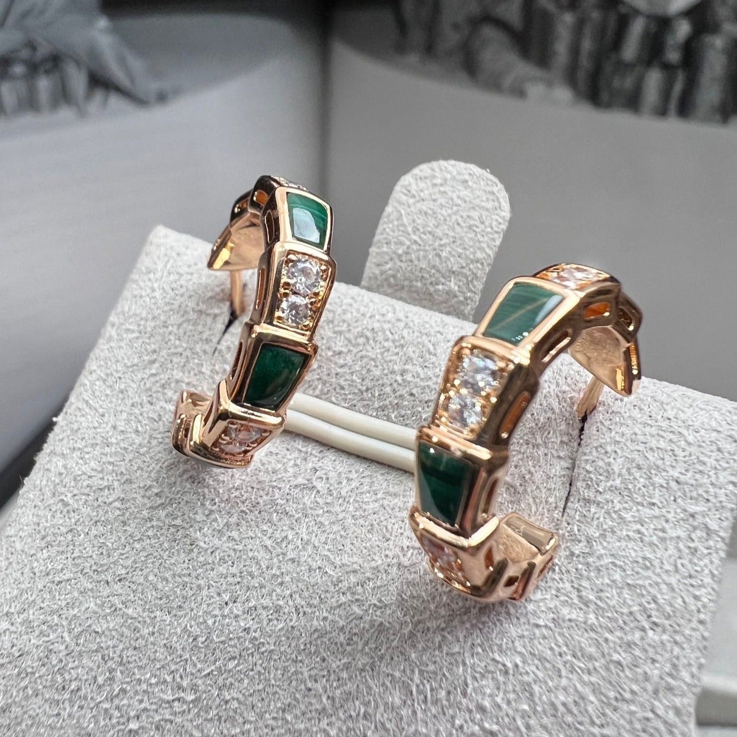 [Luxe Jewels]SERPENTI MALACHITE PINK GOLD EARRINGS