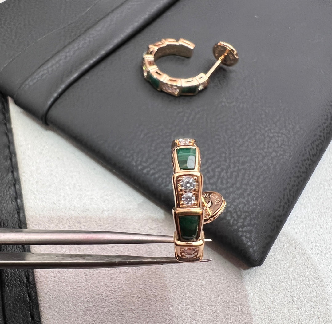 [Luxe Jewels]SERPENTI MALACHITE PINK GOLD EARRINGS