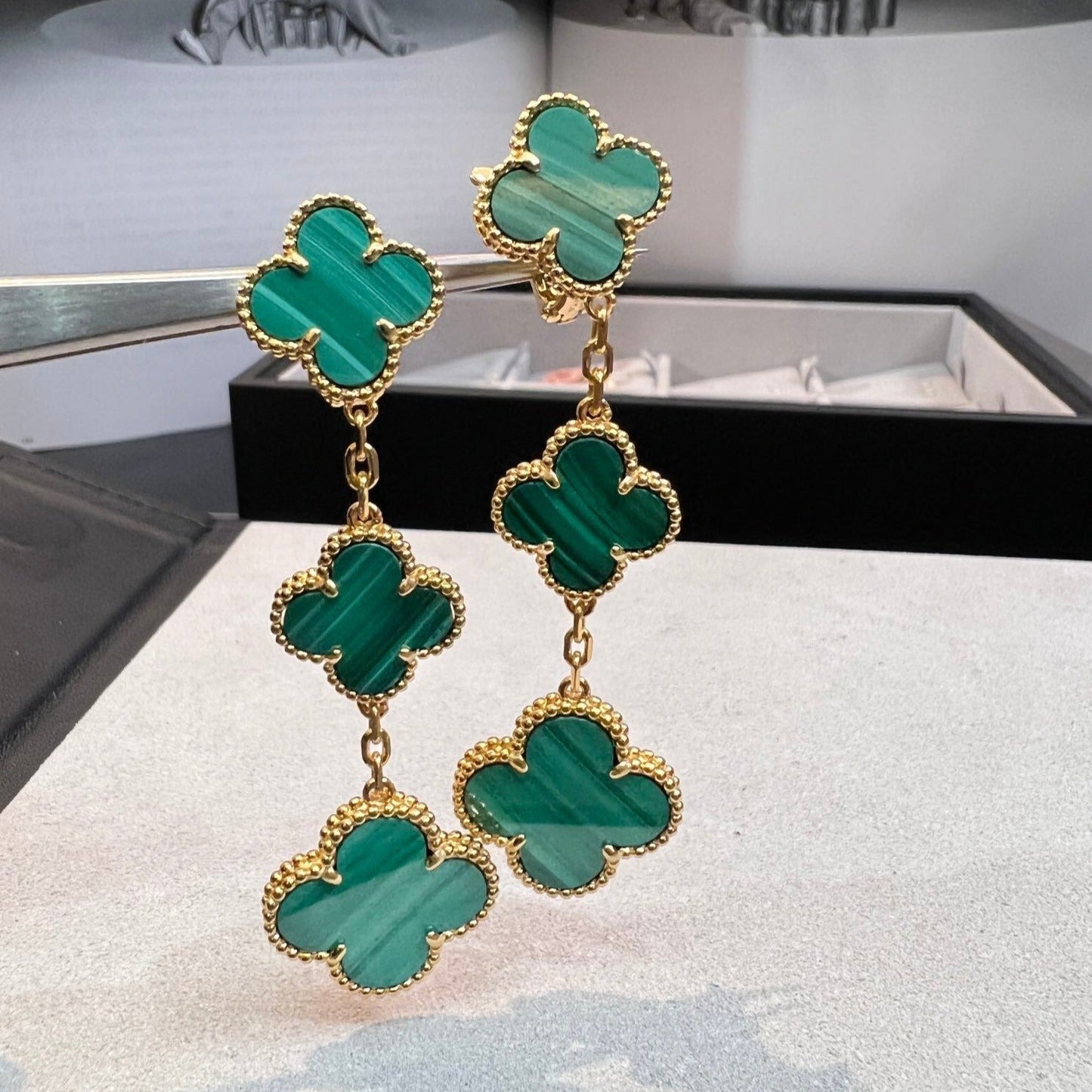 [Luxe Jewels]CLOVER MALACHITE 3 MOTIFS GOLD