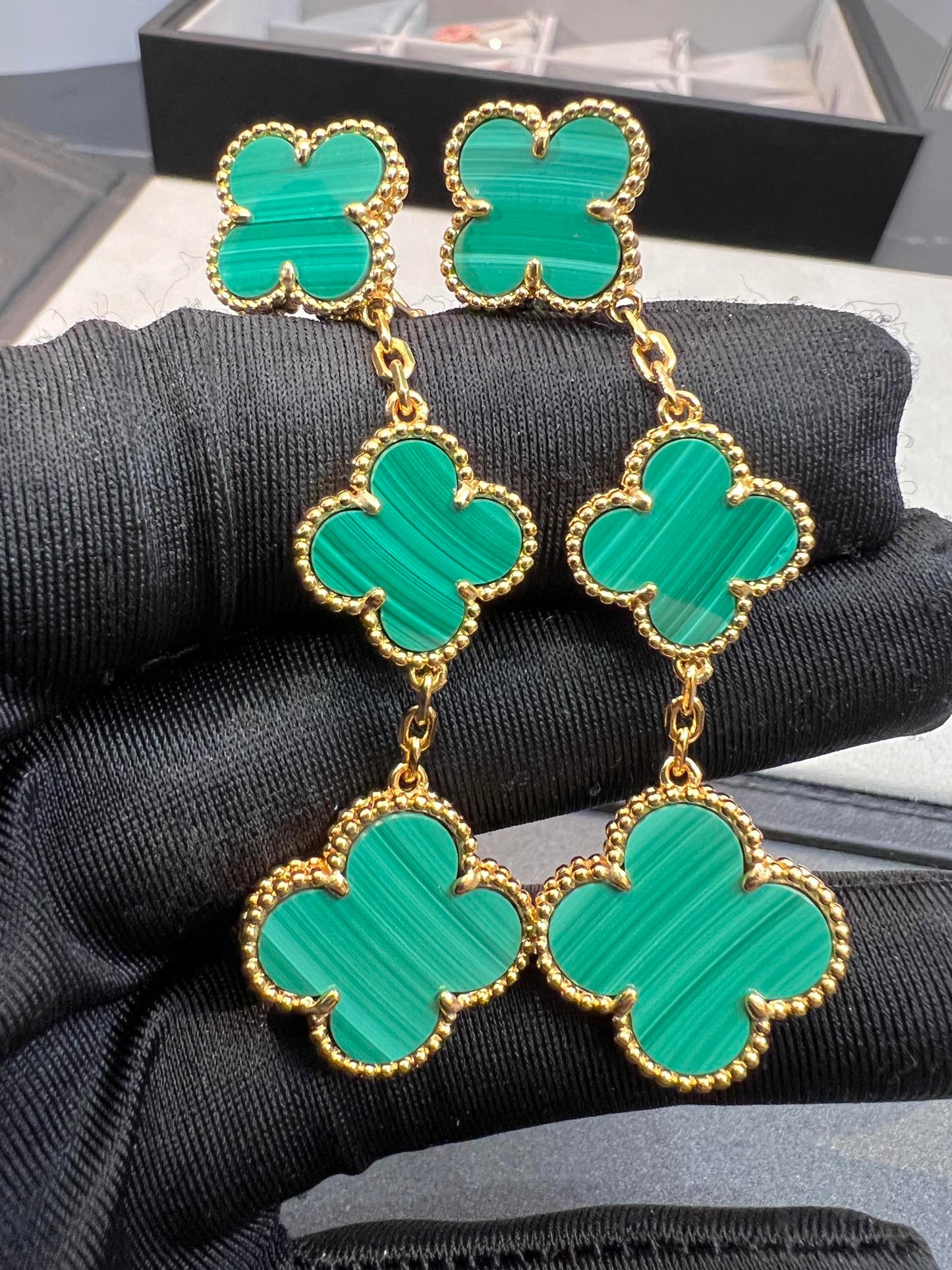 [Luxe Jewels]CLOVER MALACHITE 3 MOTIFS GOLD