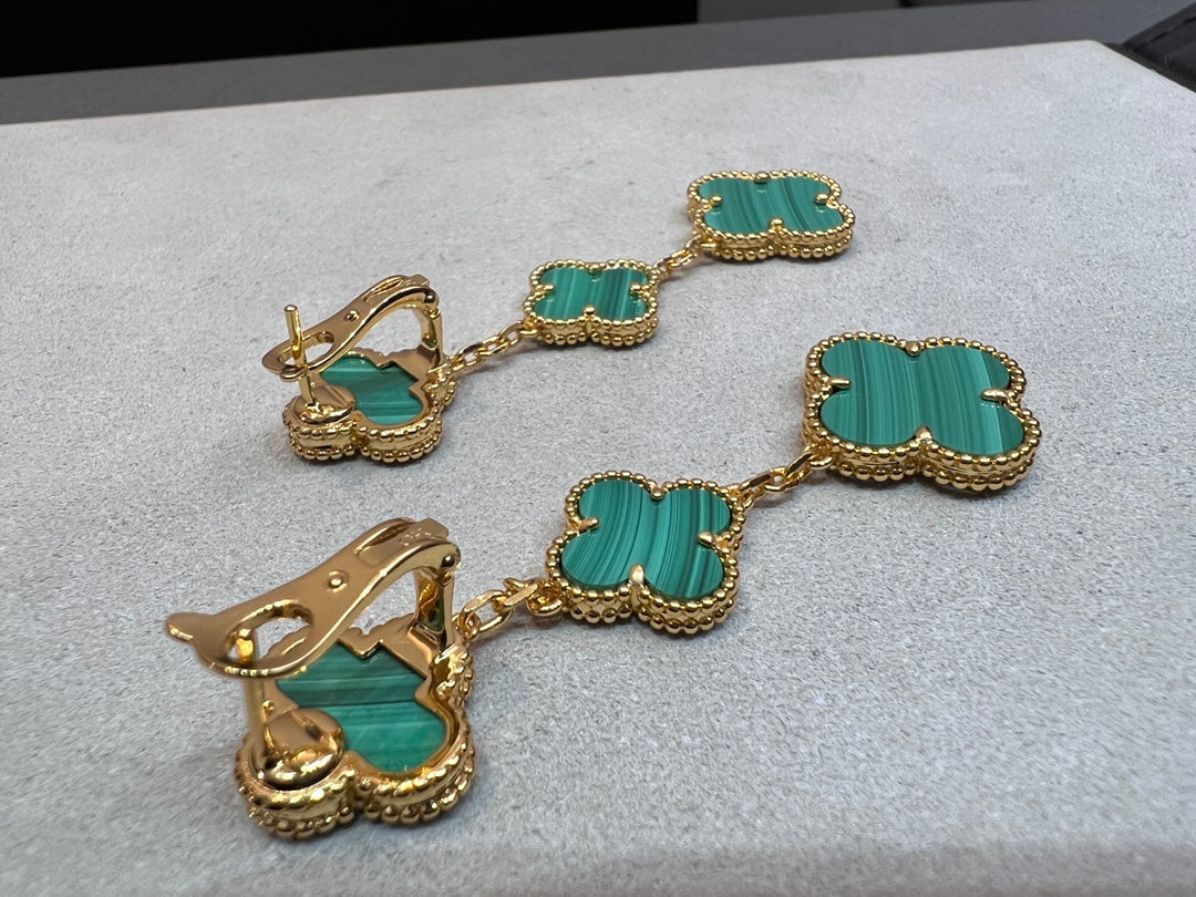 [Luxe Jewels]CLOVER MALACHITE 3 MOTIFS GOLD