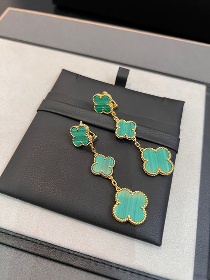 [Luxe Jewels]CLOVER MALACHITE 3 MOTIFS GOLD