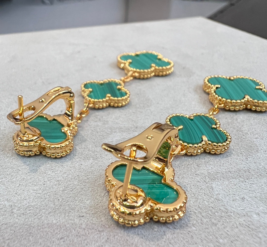 [Luxe Jewels]CLOVER MALACHITE 3 MOTIFS GOLD