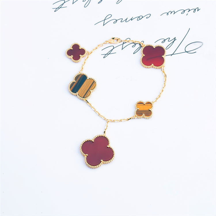 [Luxe Jewels]CLOVER BRACELET 5 MOTIFS CARNELIAN TIGER EYE