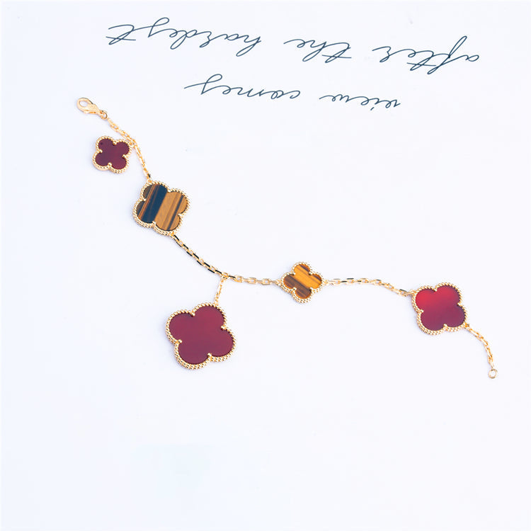 [Luxe Jewels]CLOVER BRACELET 5 MOTIFS CARNELIAN TIGER EYE