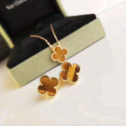 [Luxe Jewels]CLOVER MEDIUM 1 MOTIFS TIGER EYE EARRINGS