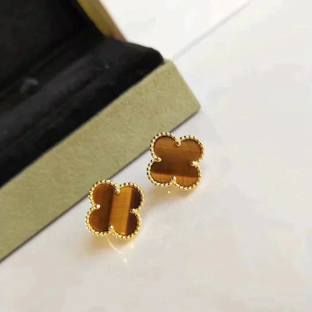 [Luxe Jewels]CLOVER MEDIUM 1 MOTIFS TIGER EYE EARRINGS