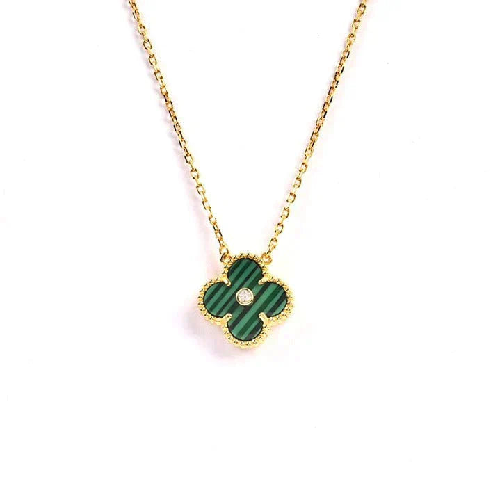 [Luxe Jewels]CLOVER 15MM DIAMOND TURQUOISE NECKLACE