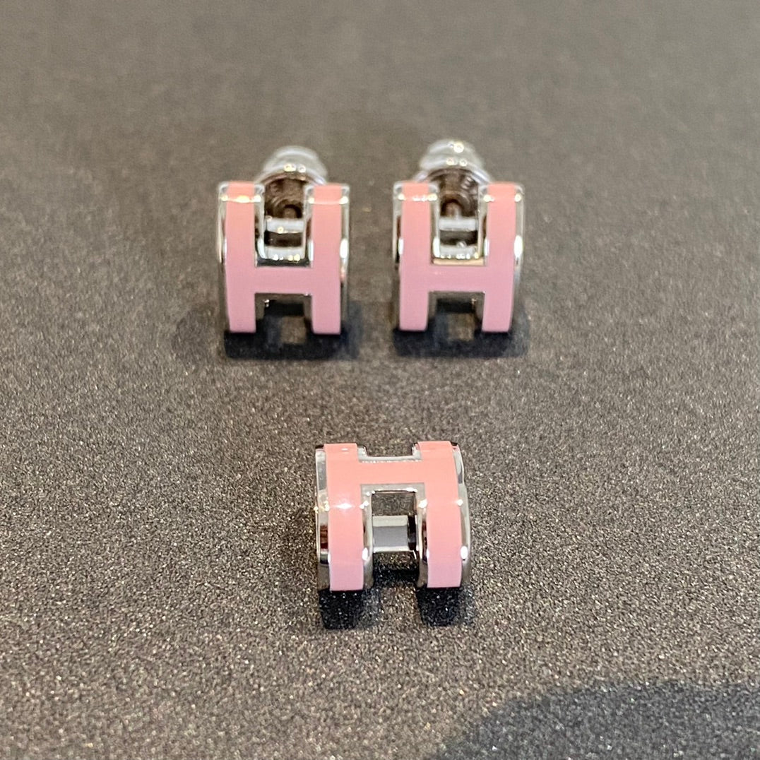 [Luxe Jewels]MINI POP H SILVER EARRINGS PINK