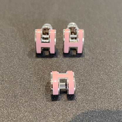 [Luxe Jewels]MINI POP H SILVER EARRINGS PINK