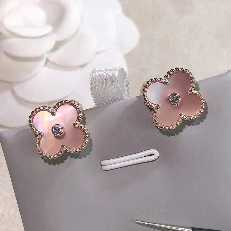 [Luxe Jewels]CLOVER MEDIUM 1 MOTIFS  PINK MOP DIAMOND EARRINGS