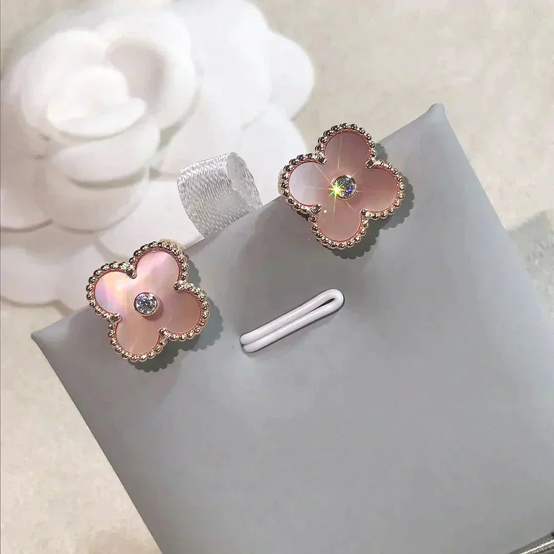 [Luxe Jewels]CLOVER MEDIUM 1 MOTIFS  PINK MOP DIAMOND EARRINGS