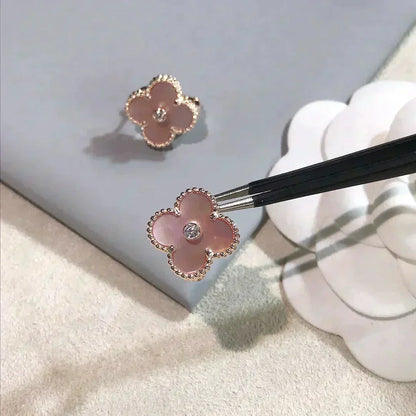 [Luxe Jewels]CLOVER MEDIUM 1 MOTIFS  PINK MOP DIAMOND EARRINGS