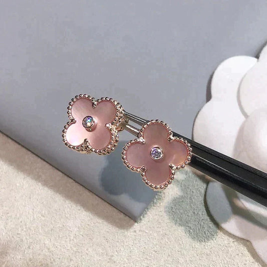 [Luxe Jewels]CLOVER MEDIUM 1 MOTIFS  PINK MOP DIAMOND EARRINGS