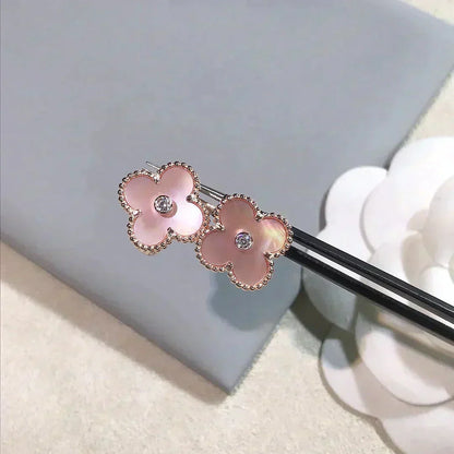 [Luxe Jewels]CLOVER MEDIUM 1 MOTIFS  PINK MOP DIAMOND EARRINGS