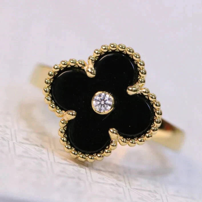 [Luxe Jewels]CLOVER ONYX RING GOLD DIAMOND