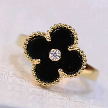 [Luxe Jewels]CLOVER ONYX RING GOLD DIAMOND