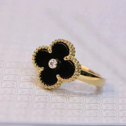 [Luxe Jewels]CLOVER ONYX RING GOLD DIAMOND