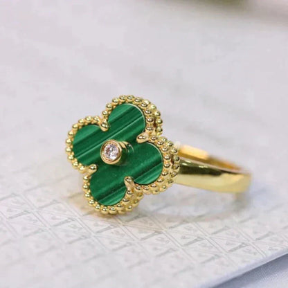 [Luxe Jewels]CLOVER MALACHITE RING GOLD DIAMOND