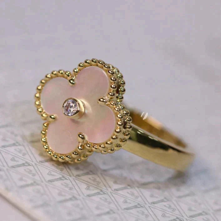 [Luxe Jewels]CLOVER PINK MOP RING GOLD DIAMOND