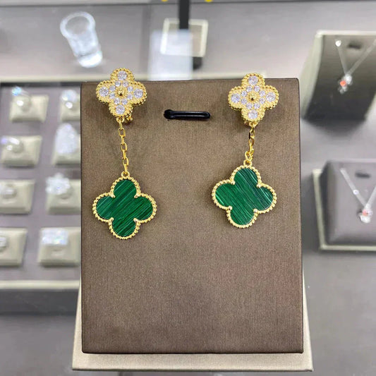 [Luxe Jewels]CLOVER  2 MOTIFS  DIAMOND  EARRINGS (MULTIPLE CHOICESç´