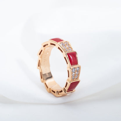 [MERA]SERPENTI RING ROTGOLD KARNEOL DIAMANT GEPAVIERT 4MM