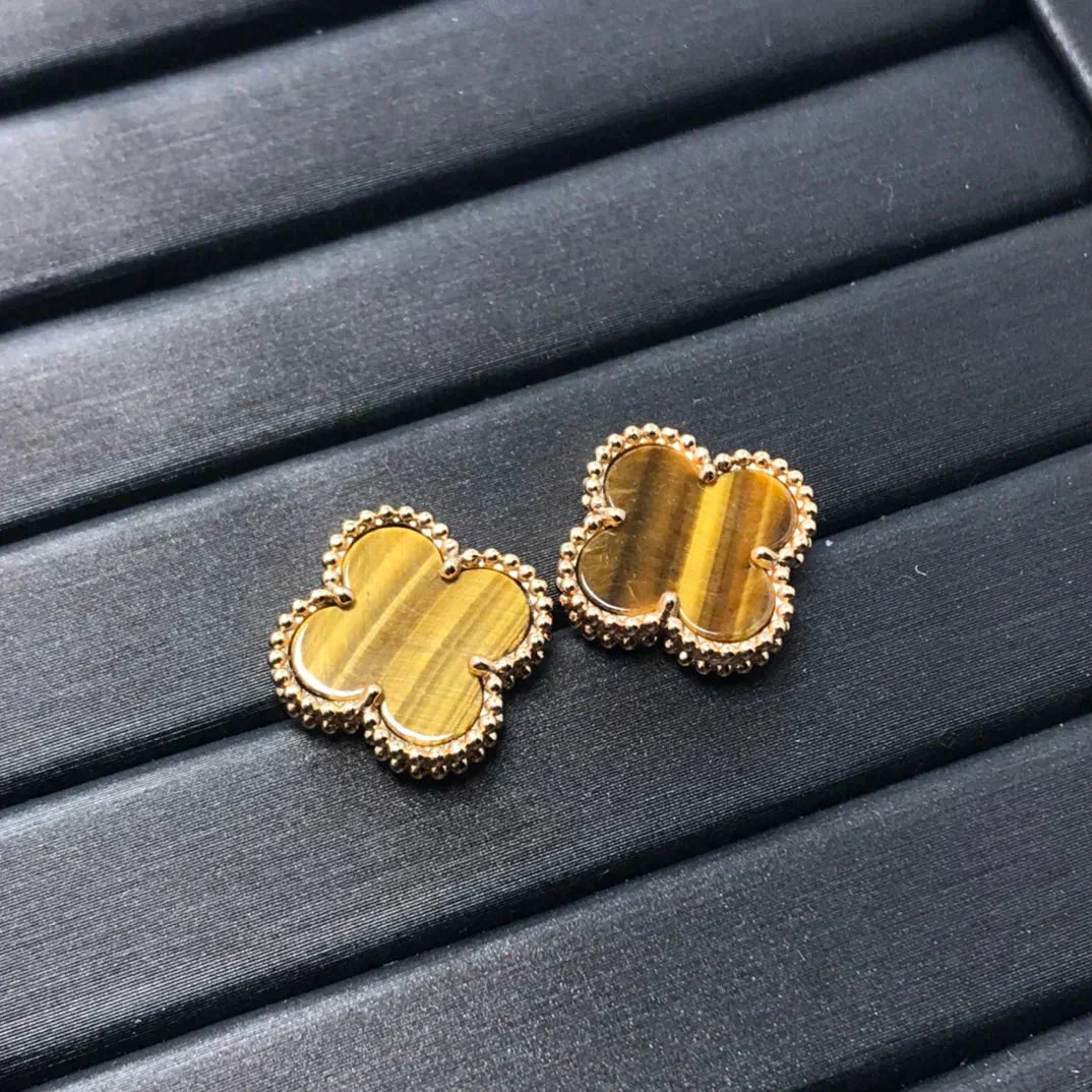 [Luxe Jewels]CLOVER MEDIUM 1 MOTIFS TIGER EYE EARRINGS