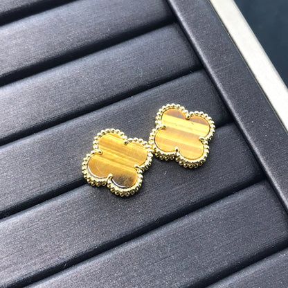 [Luxe Jewels]CLOVER MEDIUM 1 MOTIFS TIGER EYE EARRINGS