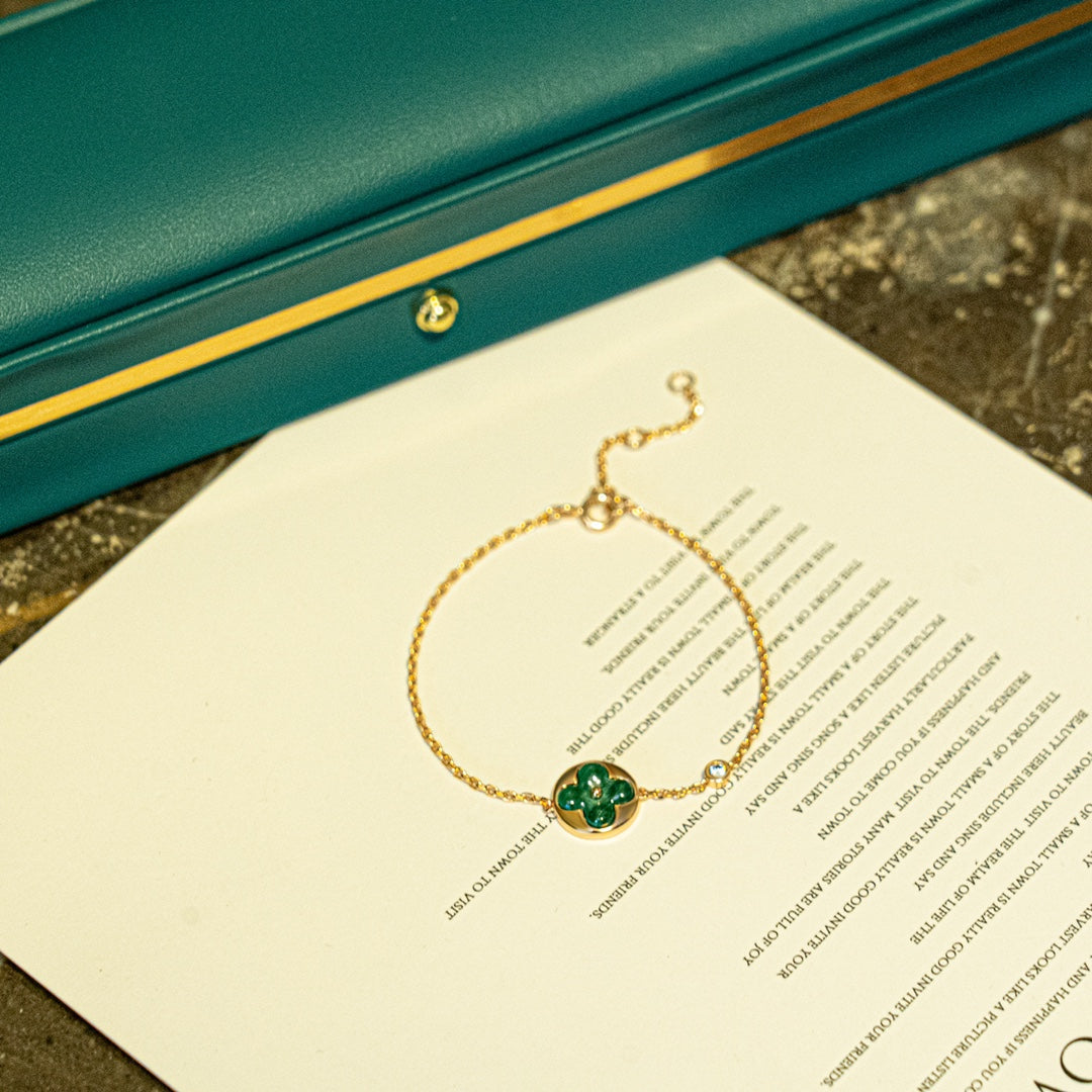 [Luxe]SUN MALACHITE 1 DIAMOND PINK GOLD BRACELET