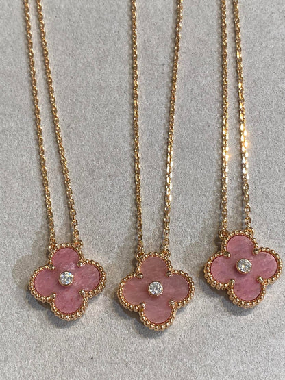 [Luxe Jewels]CLOVER 15MM DIAMOND RHODONITE NECKLACE