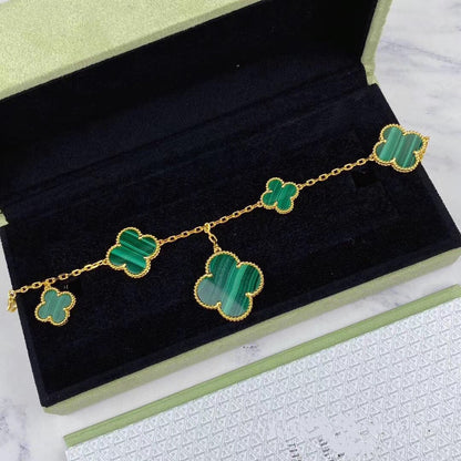 [Luxe Jewels]MAGIC CLOVER MALACHITE GOLD BRACELET 5 MOTIFS