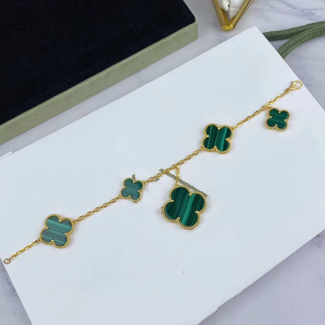 [Luxe Jewels]MAGIC CLOVER MALACHITE GOLD BRACELET 5 MOTIFS