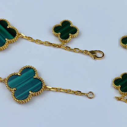 [Luxe Jewels]MAGIC CLOVER MALACHITE GOLD BRACELET 5 MOTIFS