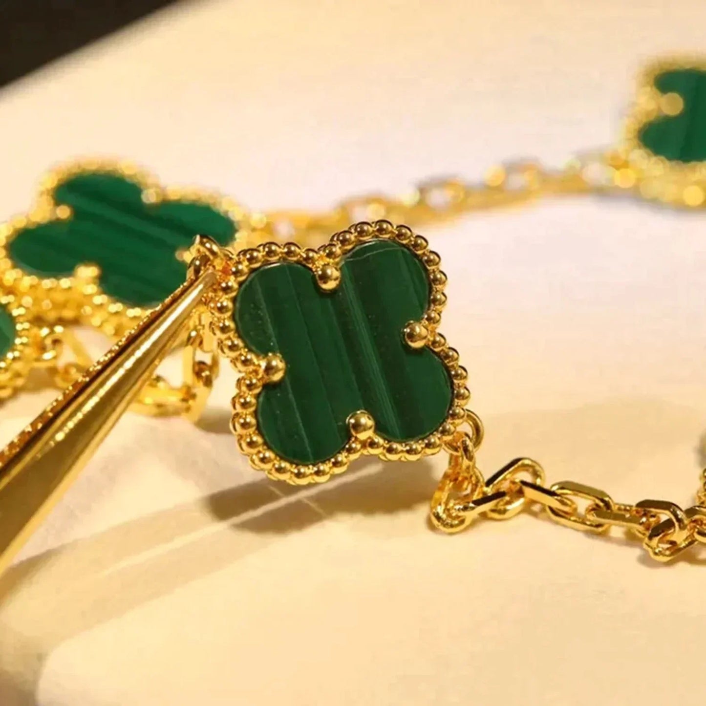 [Luxe Jewels]CLOVER 5 MOTIFS MALACHITE BRACELET