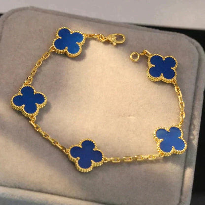 [Luxe Jewels]CLOVER 5 MOTIFS BLUE AGATE BRACELET