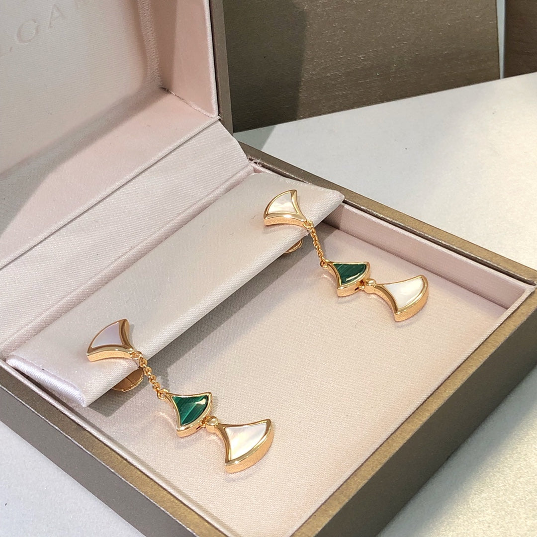 [Luxe Jewels]DREAM EARRINGS 3 MOTIFS MALACHITE MOP PINK GOLD