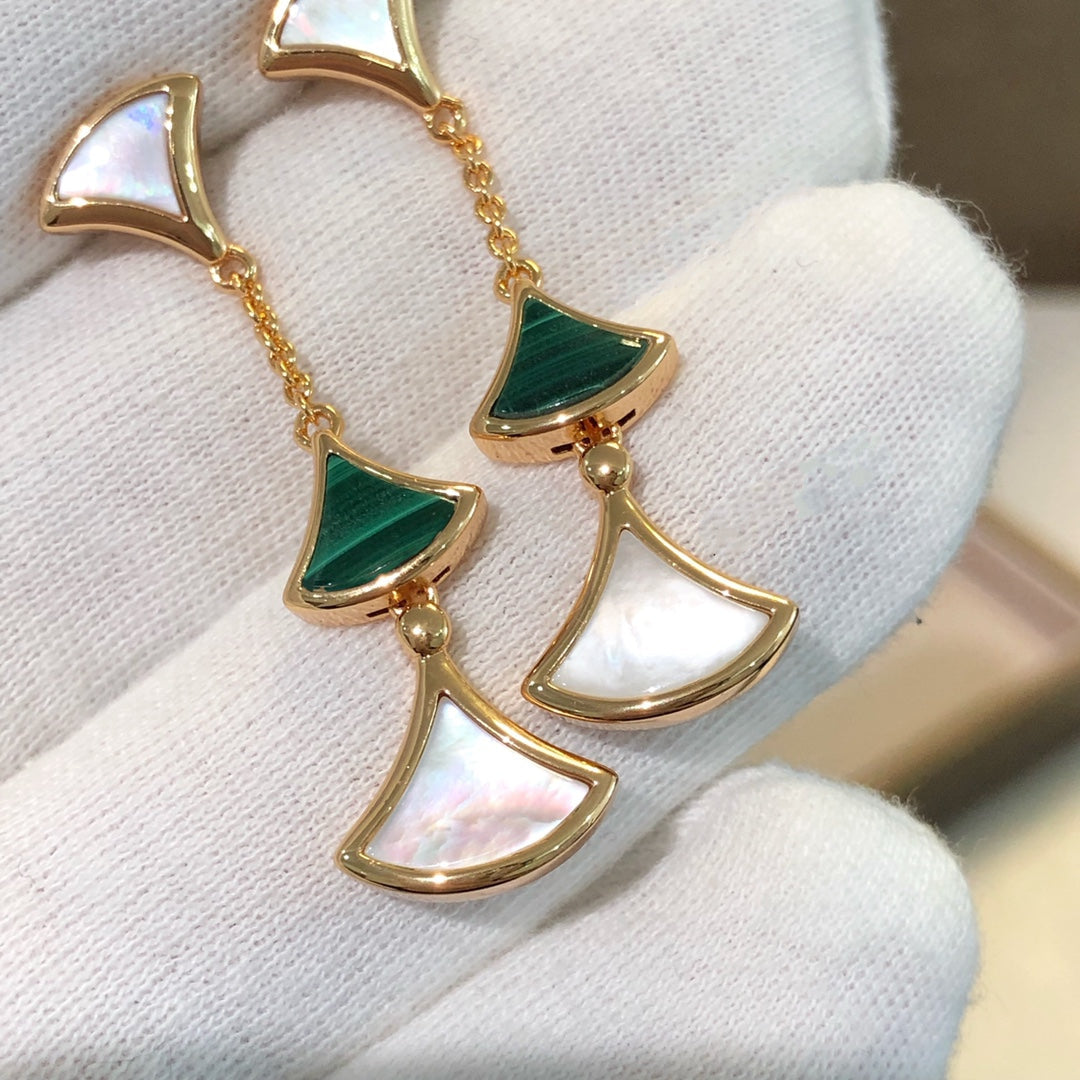 [Luxe Jewels]DREAM EARRINGS 3 MOTIFS MALACHITE MOP PINK GOLD