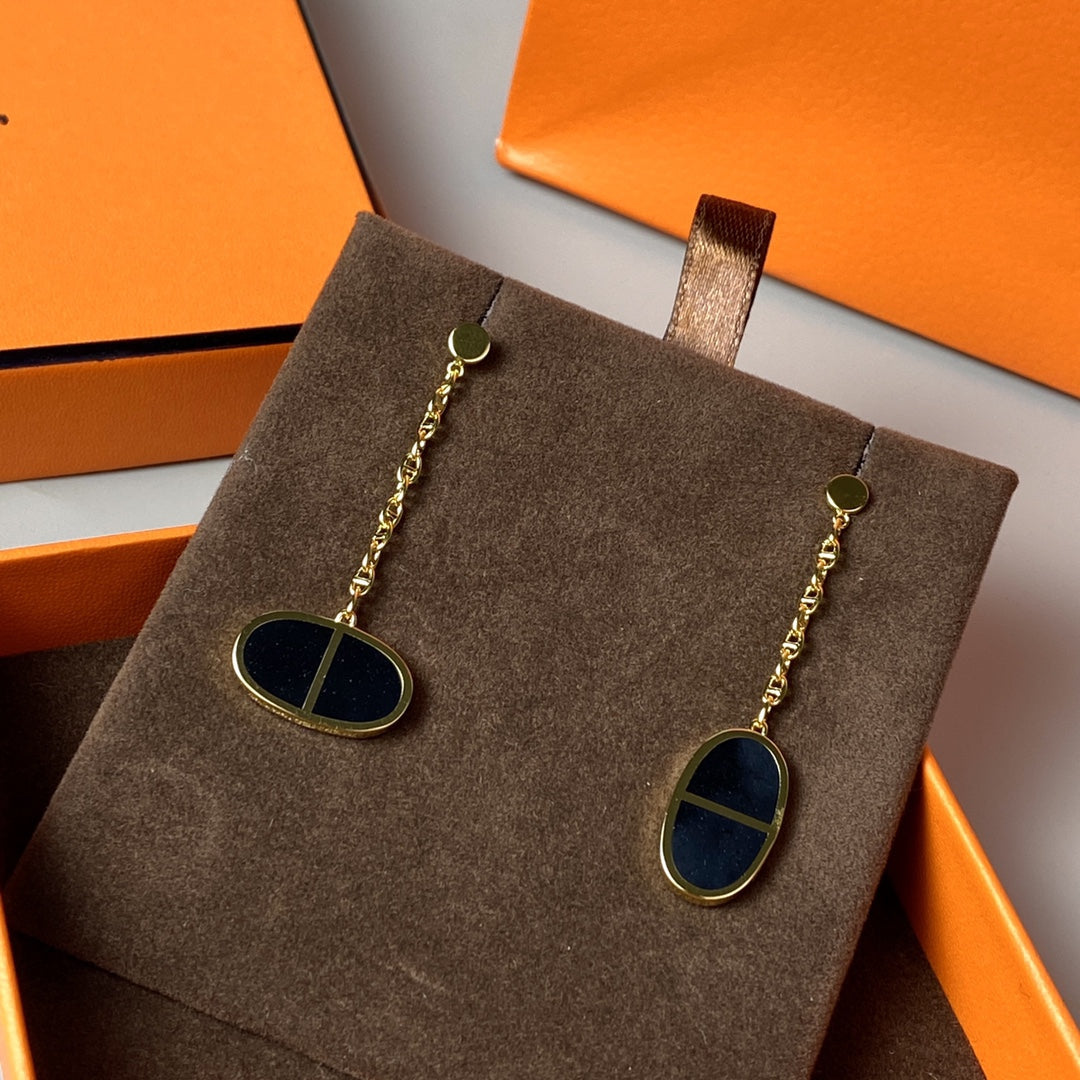 [Luxe Jewels]CHAINE VERSO BLACK CERAMIC EARRINGS