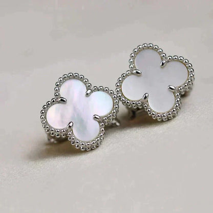 [Luxe Jewels]CLOVER MEDIUM 1 MOTIFS  WHITE MOP EARRINGS SILVER